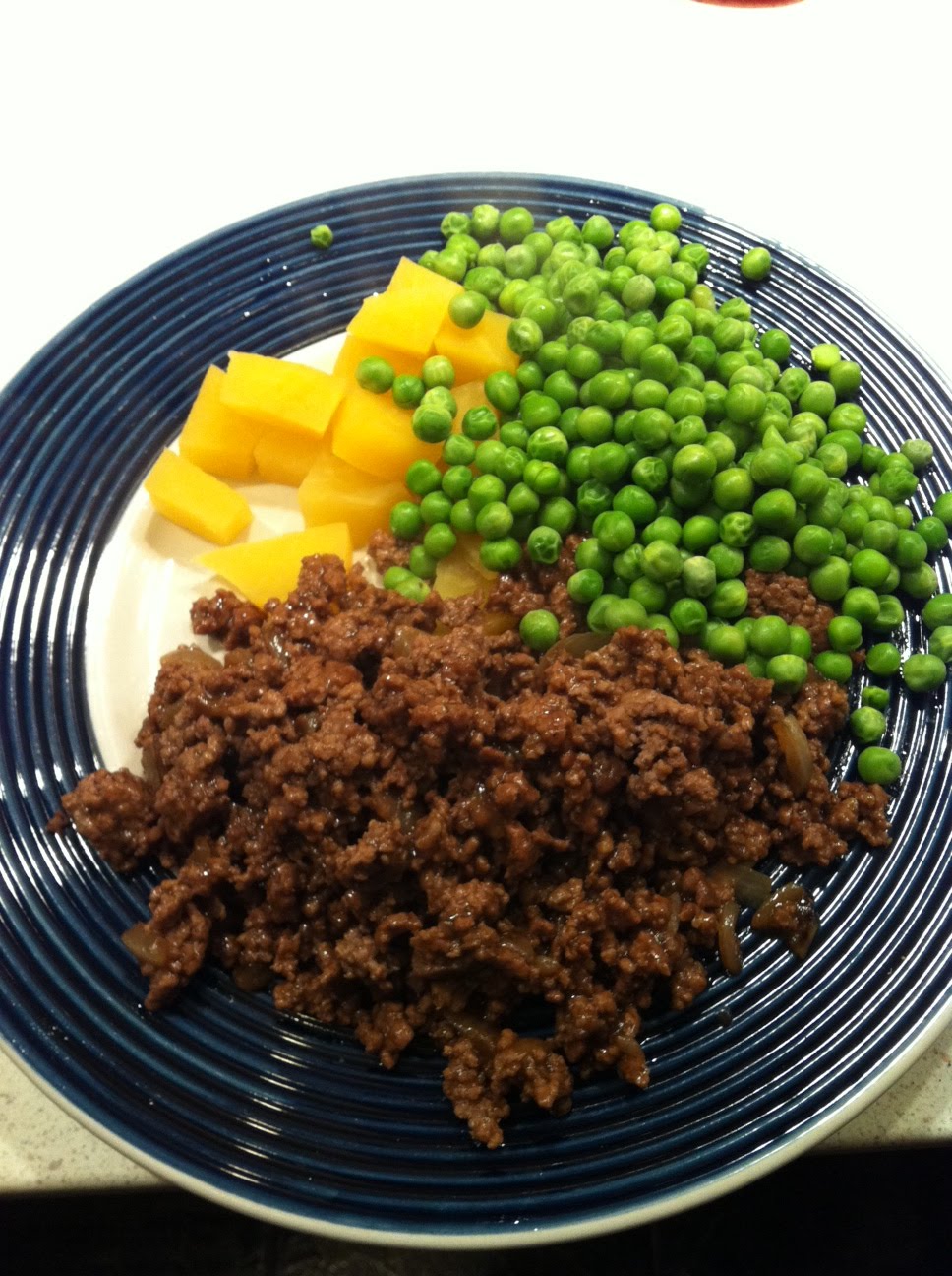 What I Eat Savoury mince with onion gravy, peas and turnip.