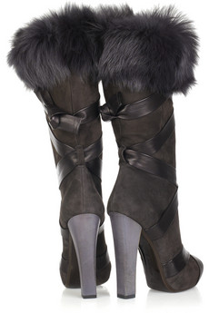 Roberto Cavalli gray suede boots with leather | Beauty Zone