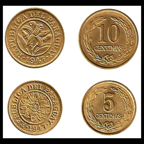 MONEDAS Y ENSAYOS DEL PARAGUAY MONEDAS DEL PARAGUAY SERIE DEL AÑO 1947 (5 Céntimos (PM 32), y MONEDAS Y ENSAYOS DEL PARAGUAY MONEDAS DEL PARAGUAY SERIE DEL AÑO 1947 (5 Céntimos (PM 32), y