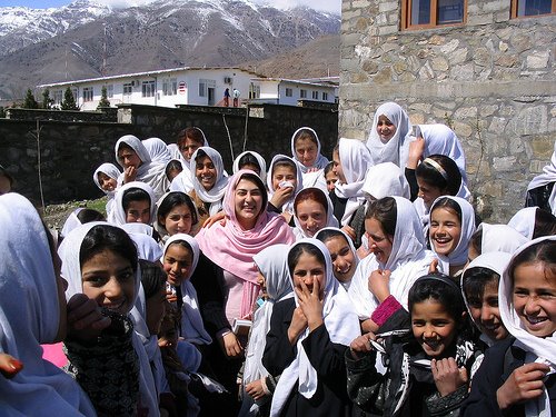 A Panjsheri famale teacher with her students