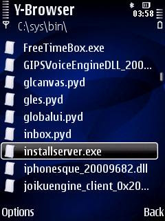 Y-Browser Symbian file manager