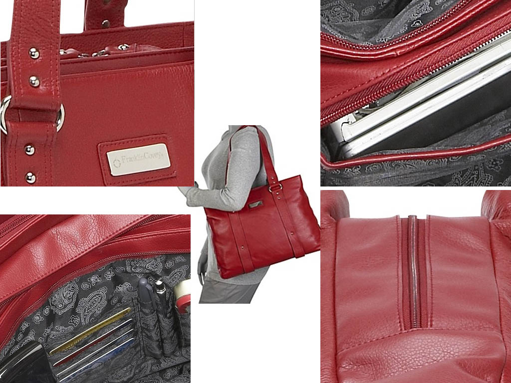 extravaganza shopping Franklin Covey Leather Zip Top Laptop Handbag