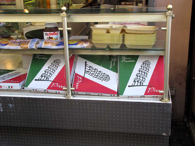 Pizza boxes with the Leaning Tower of Pisa, Paris