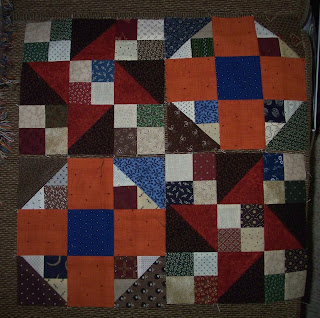 four quilt blocks for the Orange Crush mystery