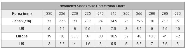 shoe size chart korea to us