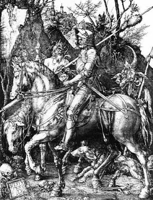Dürer, CAVALEIRO E A MORTE (1513, gravura a cobre, col. particular) Dürer, CAVALEIRO E A MORTE (1513, gravura a cobre, col. particular)