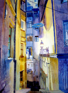 acuarela paisaje urbano callejon bilbao urban landscape watercolor alley
