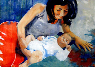 acuarela watercolor retrato maternidad portrait maternity