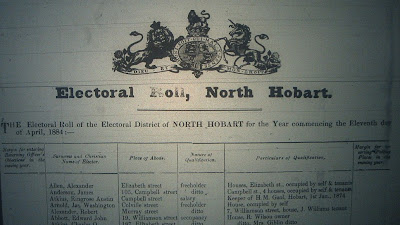 North Hobart electoral roll 1884