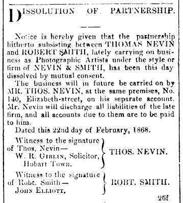 Nevin and Smith dissolution 26 Feb 1868