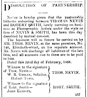 Nevin and Smith dissolution 26 Feb 1868