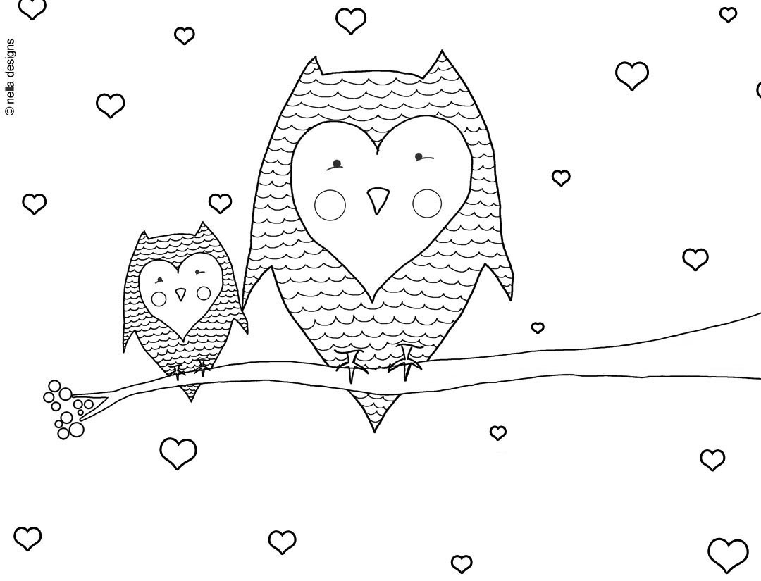 Valentine's Day Owls Coloring Page Coloring! Pinterest