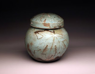 Maple Leaf Raku Ginger Jar by Lori Buff