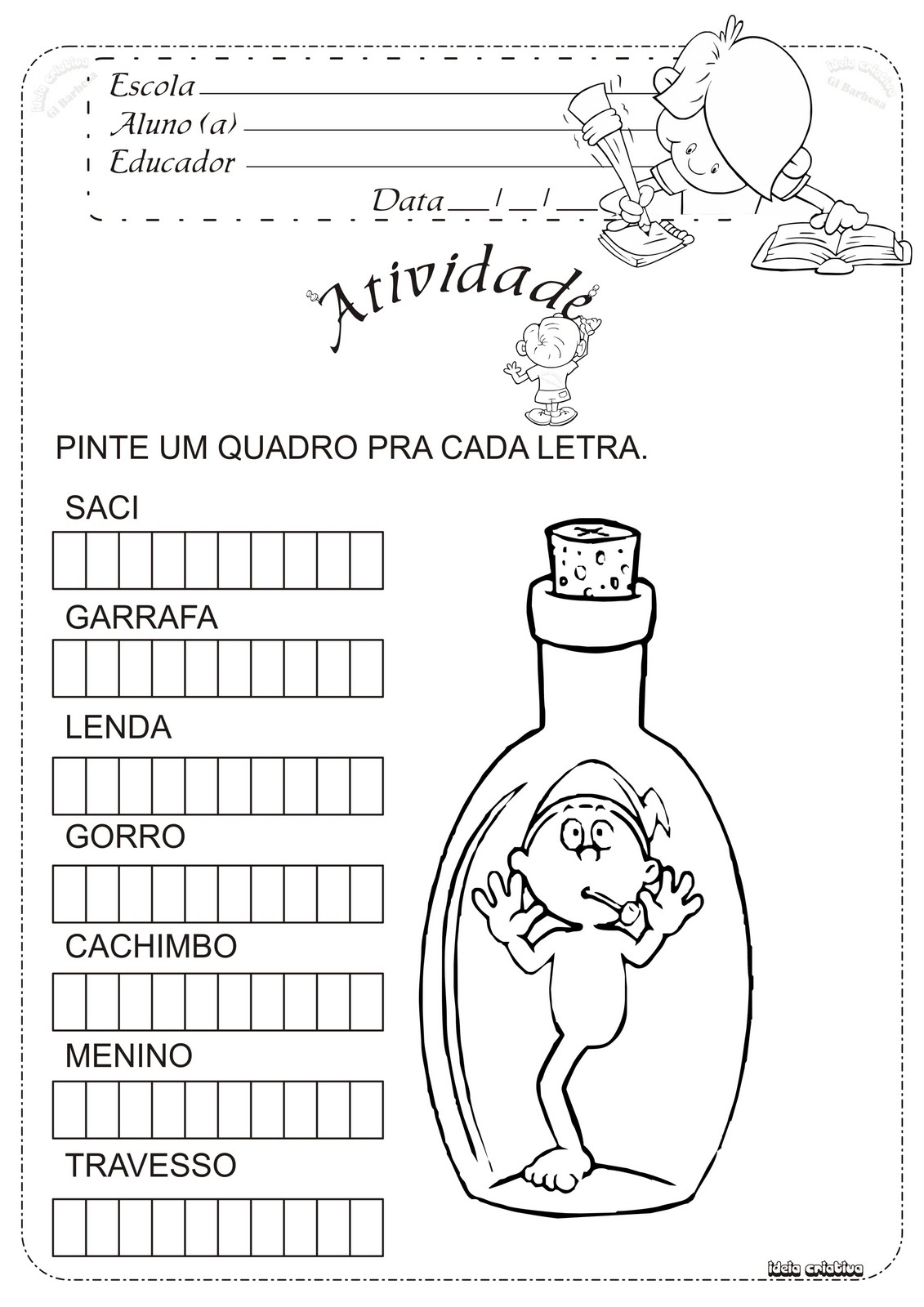 Atividade Folclore Saci na garrafa.