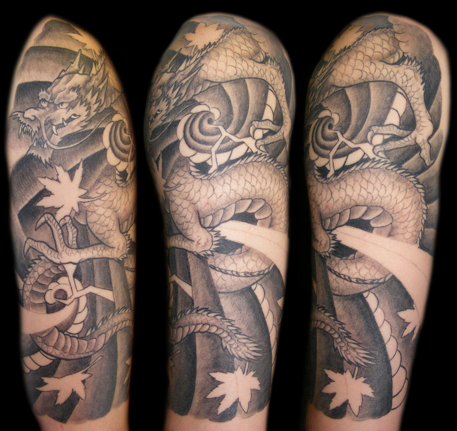 Full Arm Black Dragon Tattoos Full Arm Black Dragon Tattoos