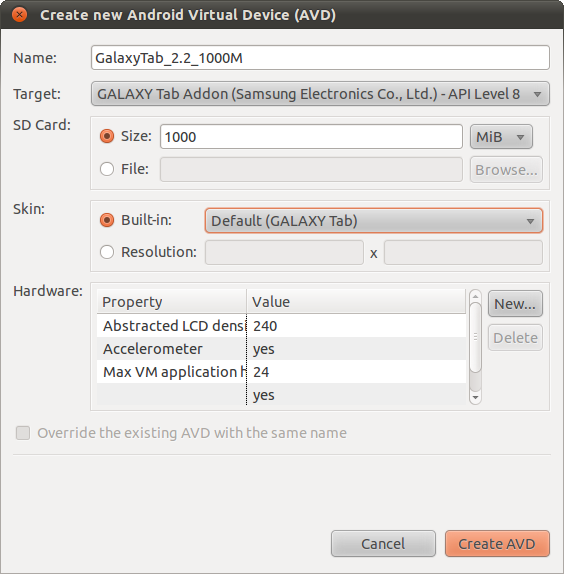 Androider GALAXY Tab emulator on Android SDK 2.3