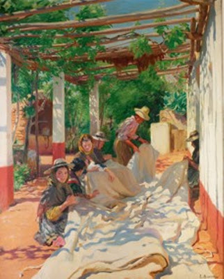 Cosiendo la Vela, Laureano Barrau Buñol, Pintor Catalán, Pintor español, Cuadros de Laureano Barrau Buñol, Barrau Buñol,  Laureano Barrau