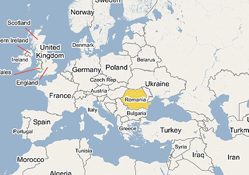 europe map showing romania