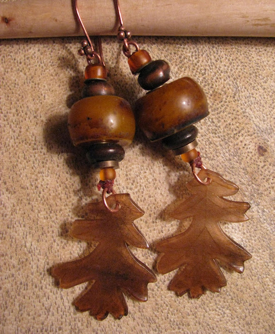 dyed horn, copper, brass and wood, Tibetan copal & valley oak leaves