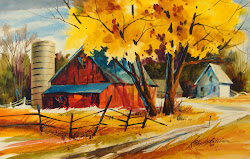 fall barn paintings watercolor ii step rathburn pumpkins mums kathy los autumn landscape watercolors watercolorist gretchen kelly