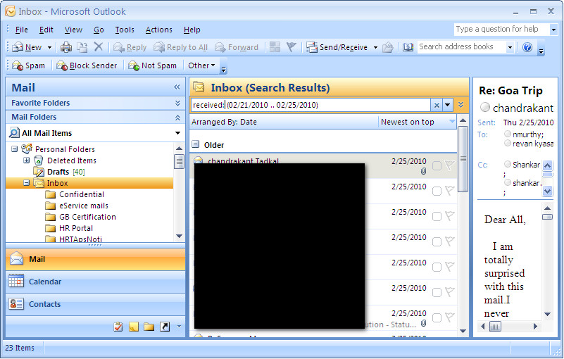 Auradi'sWorld How to search Mails between dates in Outlook 2007?