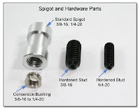 PJ1013a: Spigot, Conversion Bushing, and Threaded Studs, 3/8 and 1/4 inch