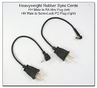 SC1019: Heavyweight Rubber Sync Cords - HH Male to RA Mini (left), HH male to ScrewLock PC Plug (right)