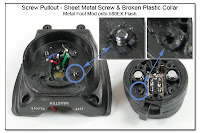 AS1018: Screw Pullout - Sheet Metal Screww & Broken Plastic Collar - Metal Foot Mod onto 580EX Flash Unit