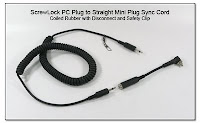 SC1034: Long Coiled ScrewLock PC Rubber Sync Cord w/ Disconnect and Safety Clip