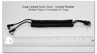 SC1002b: Dual Linked Sync Cord - Coiled Rubber (RA Mini Plug to 2 Screwlock PC Plugs)