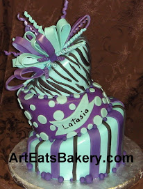 Purple and teal three tier mad hatter birthday cake