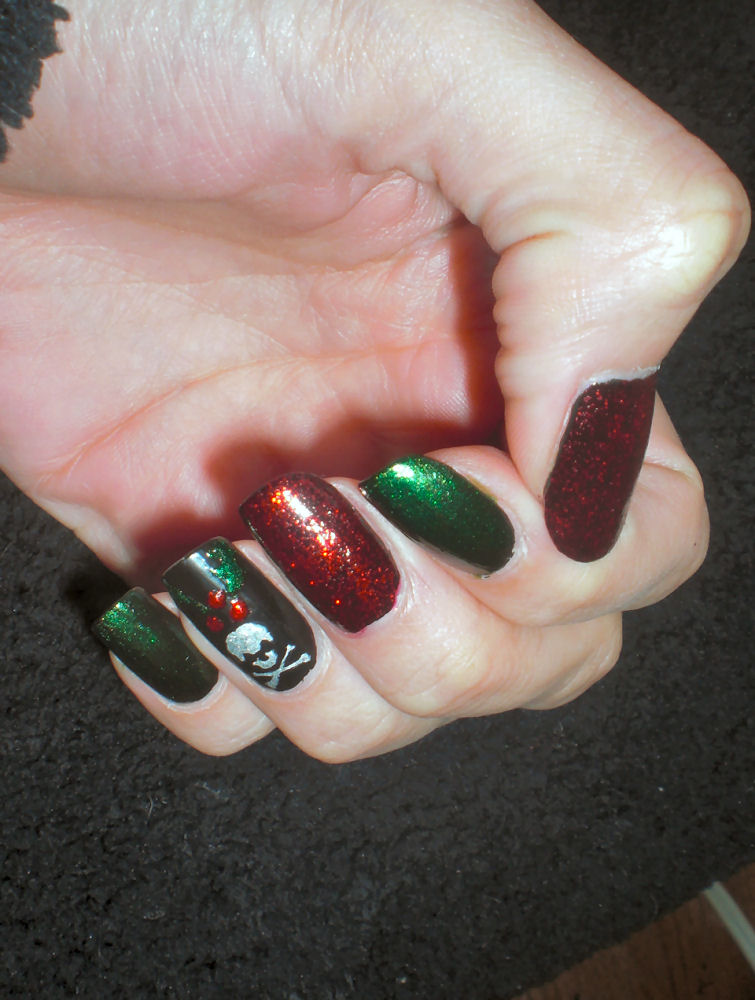Concrete and Nail Polish Holly Jolly Roger Nails