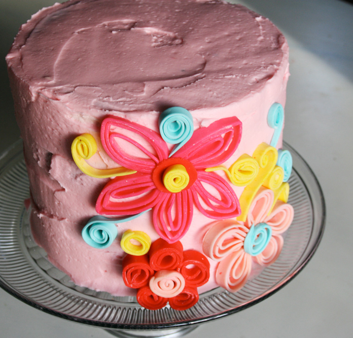 Pink Peach Cakes Fondant Quilling Cake
