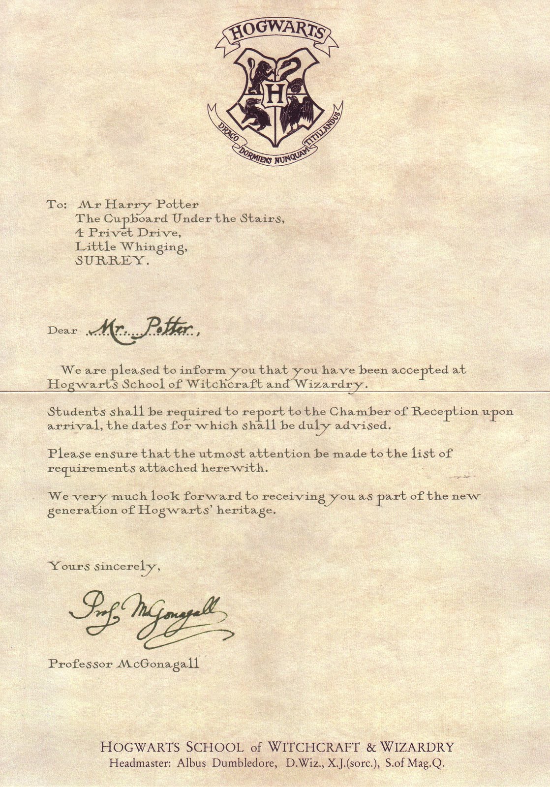 Letter From Hogwarts Levelings
