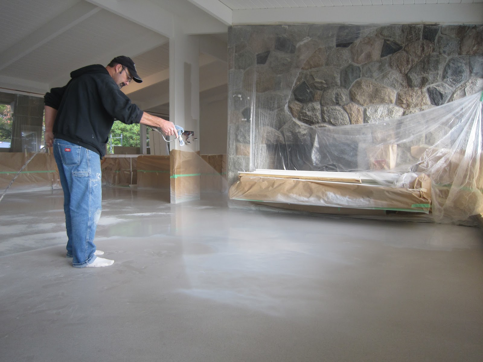 Polished concrete microtopping Concrete micro topping over tile.