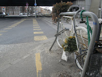 Budapest,  Kőbányai út, Horog utca, ghost bike, X. kerület,    Gyárdűlő,  bringaút, bicikliút, veszélyes, sarok, kereszteződés, balesetveszély, baleset, halálos 