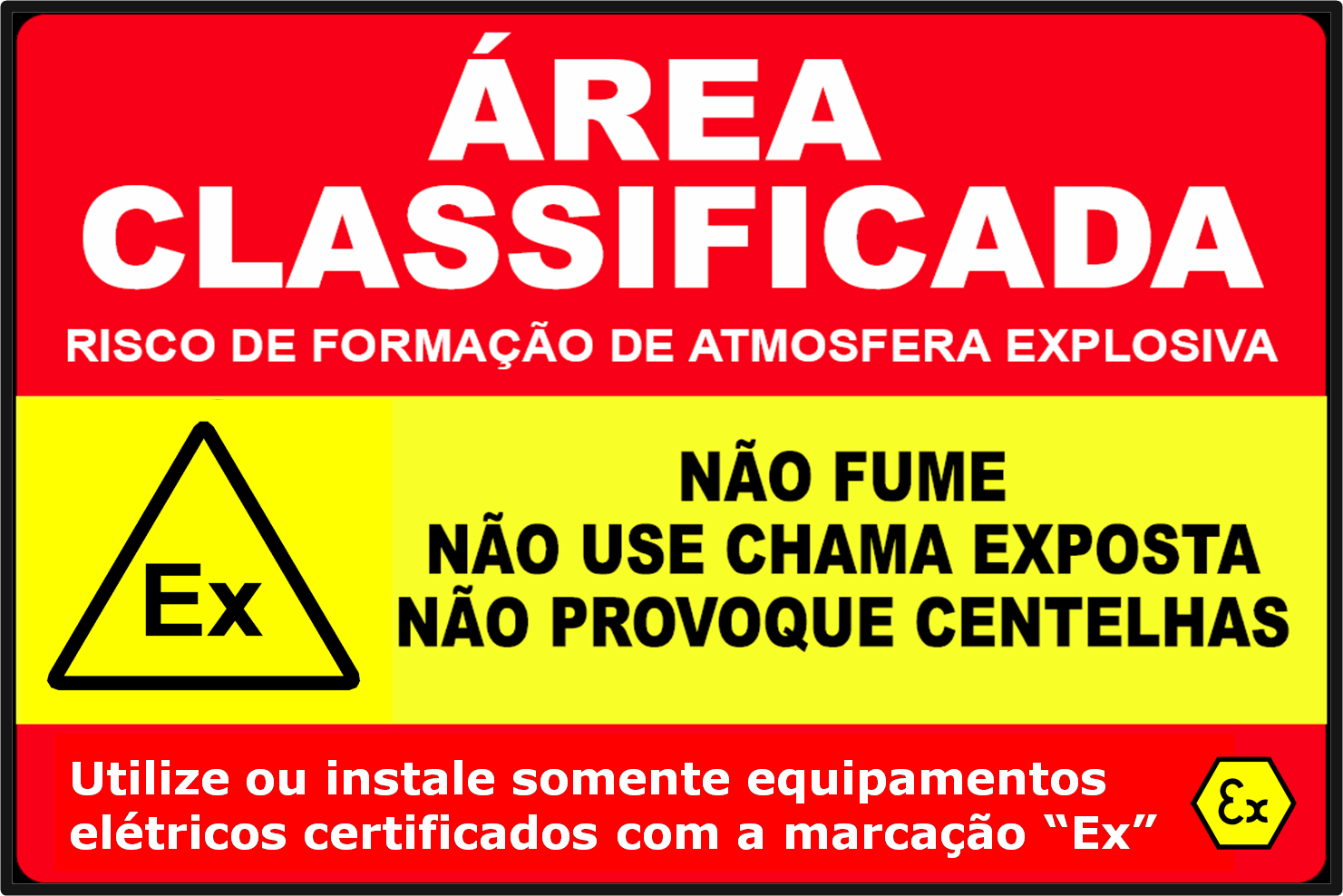 Placa de sinalização de segurança para áreas classificadas contendo atmosferas explosivas