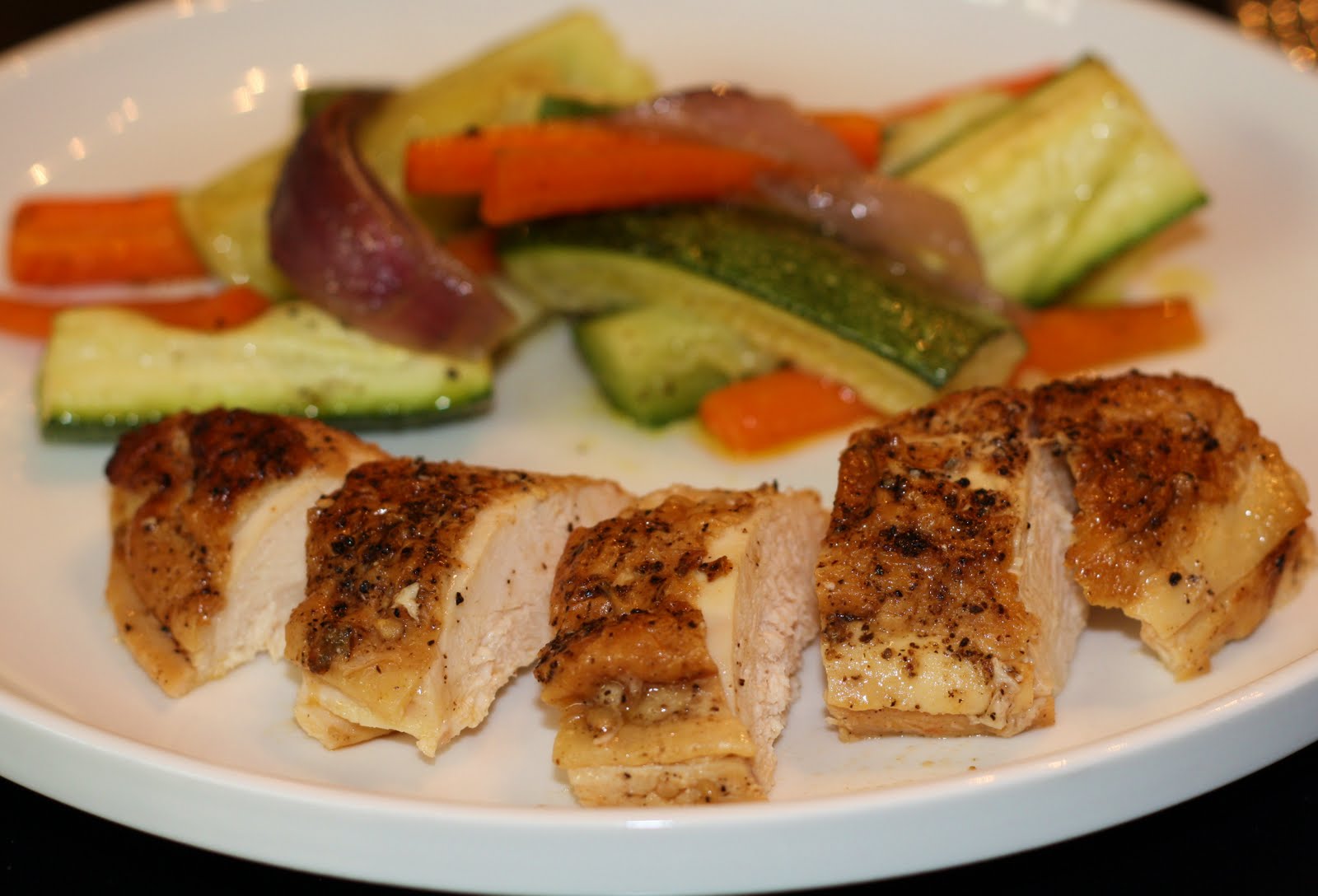 what's for dinner? roast chicken with zucchini, carrots, and onion