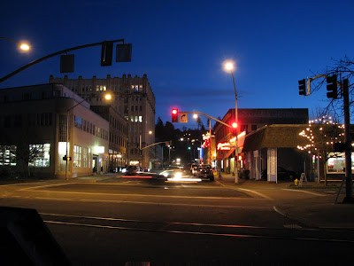 Night Scene at 14th Street and Marine Drive, Astoria, Oregon