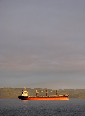 Glowing Orange Ship on the Columbia River, Astoria, Oregon