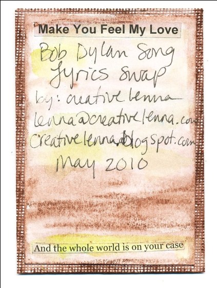 * creative lenna *: bob dylan song lyrics ATC swap