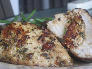 Goat cheese and sun dried tomato stuffed chicken breasts