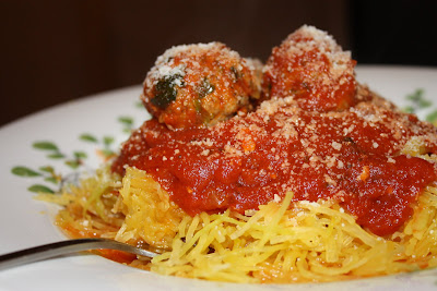 Spaghetti Squash and Turkey and Spinach Meatballs