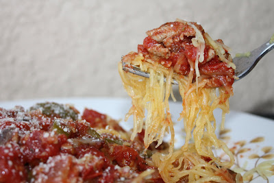 Spaghetti Squash with Turkey Vegetable Ragu