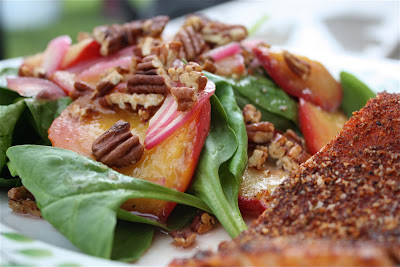 Spinach Salad with Stone Fruits and Maple-Spiced Pecans