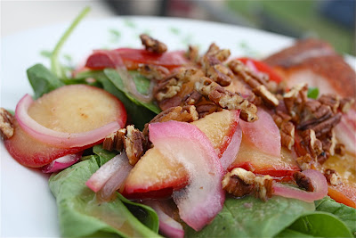 Spinach Salad with Stone Fruits and Maple-Spiced Pecans