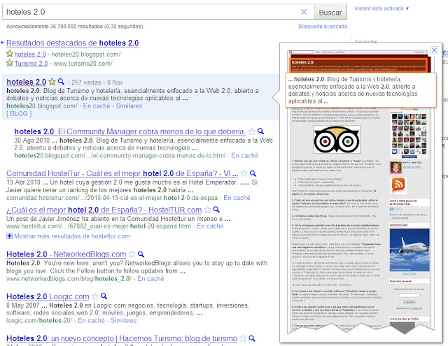 Algunas cosas que he observado en Google Instant Preview