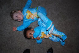 Alivia and Tysa in matching Tinkerbell jammies on Christmas Eve