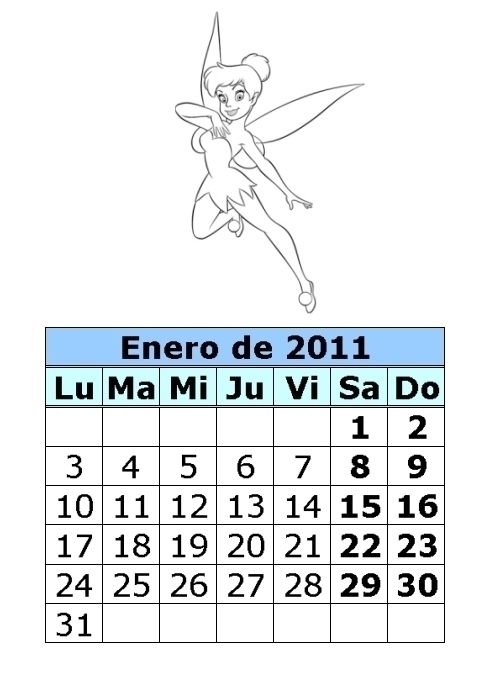 calendario 2011 para imprimir. Calendario de Peter Pan de