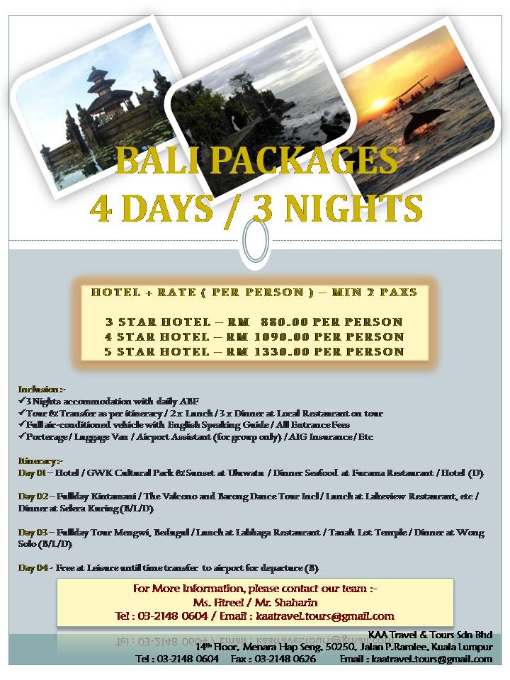KAA Travel and Tours Sdn Bhd: BALI PACKAGES